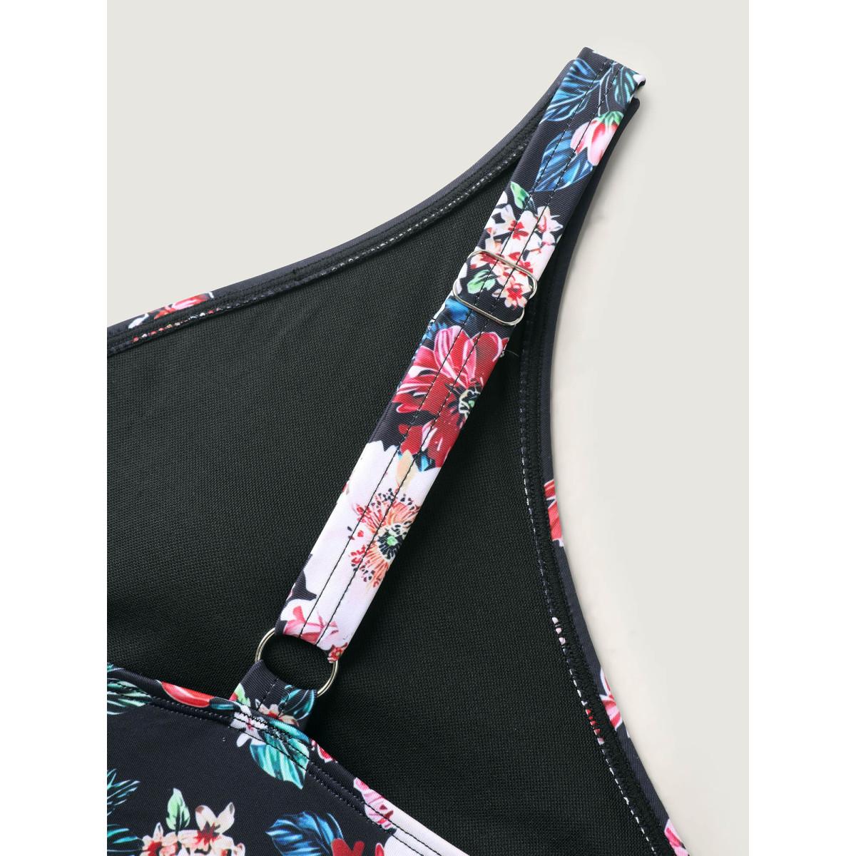 Plus Size Two-Piece Floral Print Sarong, Swimsuit Women's Swimwear Black Resort Curve Bathing Suits High stretch One Pieces BloomChic 30/6X Product Image