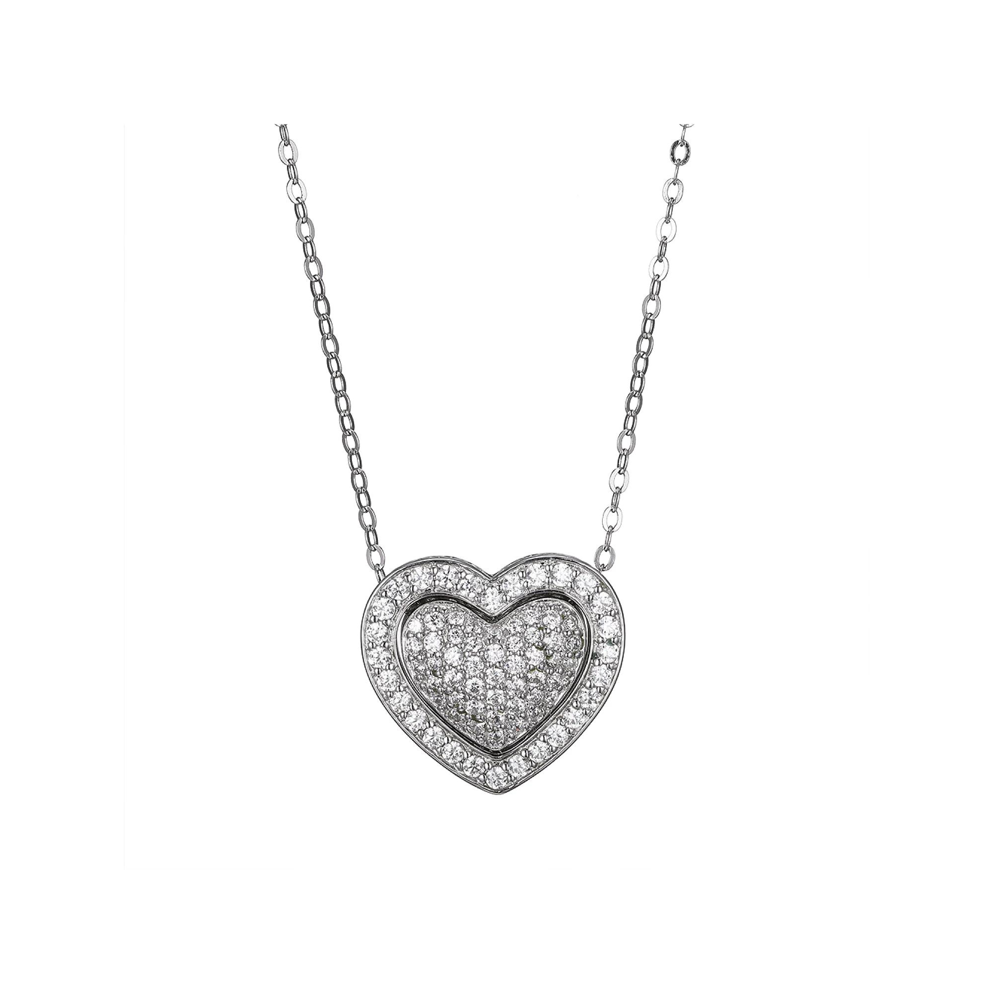Sterling Silver Cubic Zirconia Pave Double Heart Pendant Necklace, Women's, Size: 18" Product Image