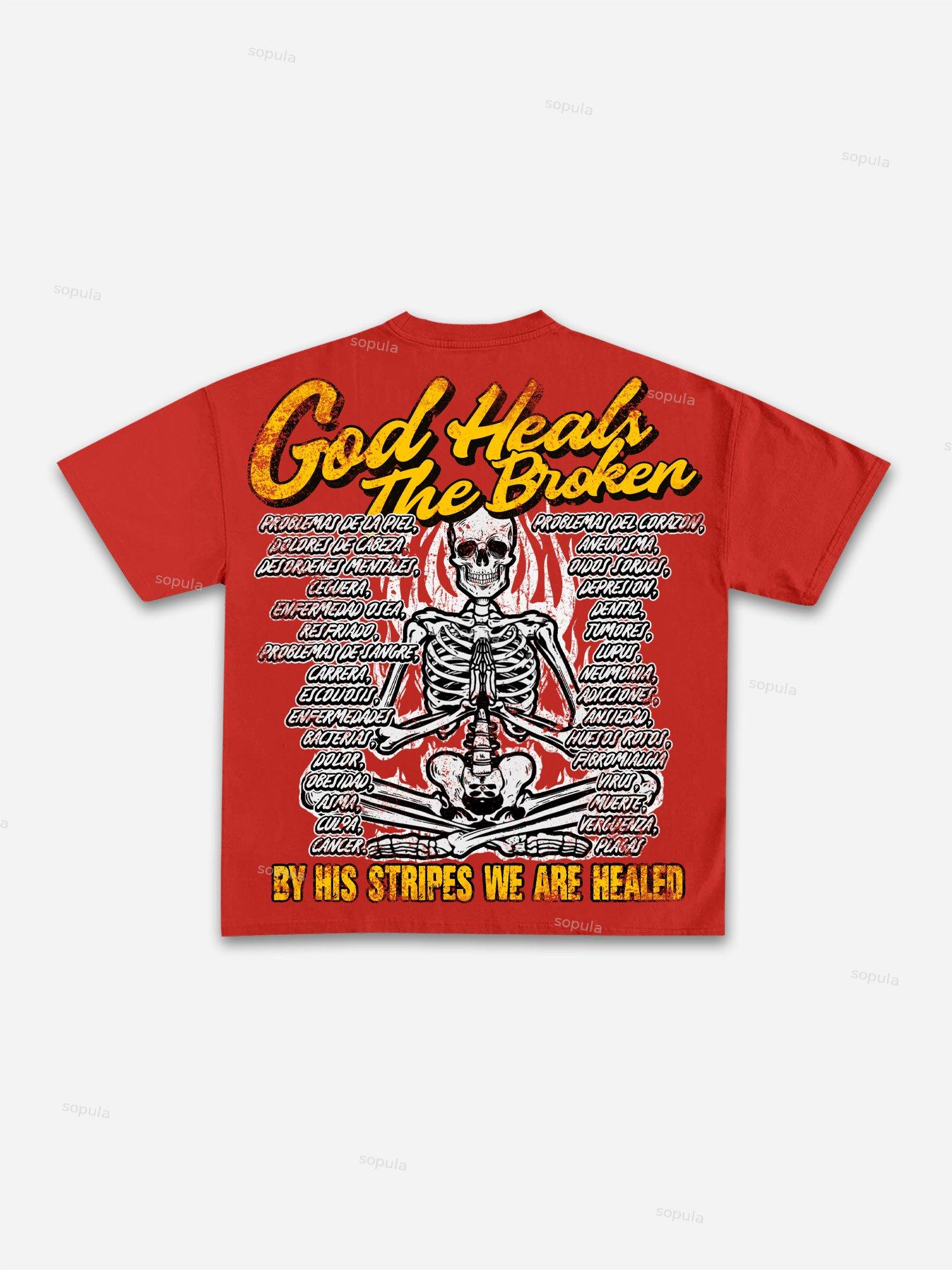God Heals The Broken Vintage Graphic Casual Cotton T-shirt Product Image