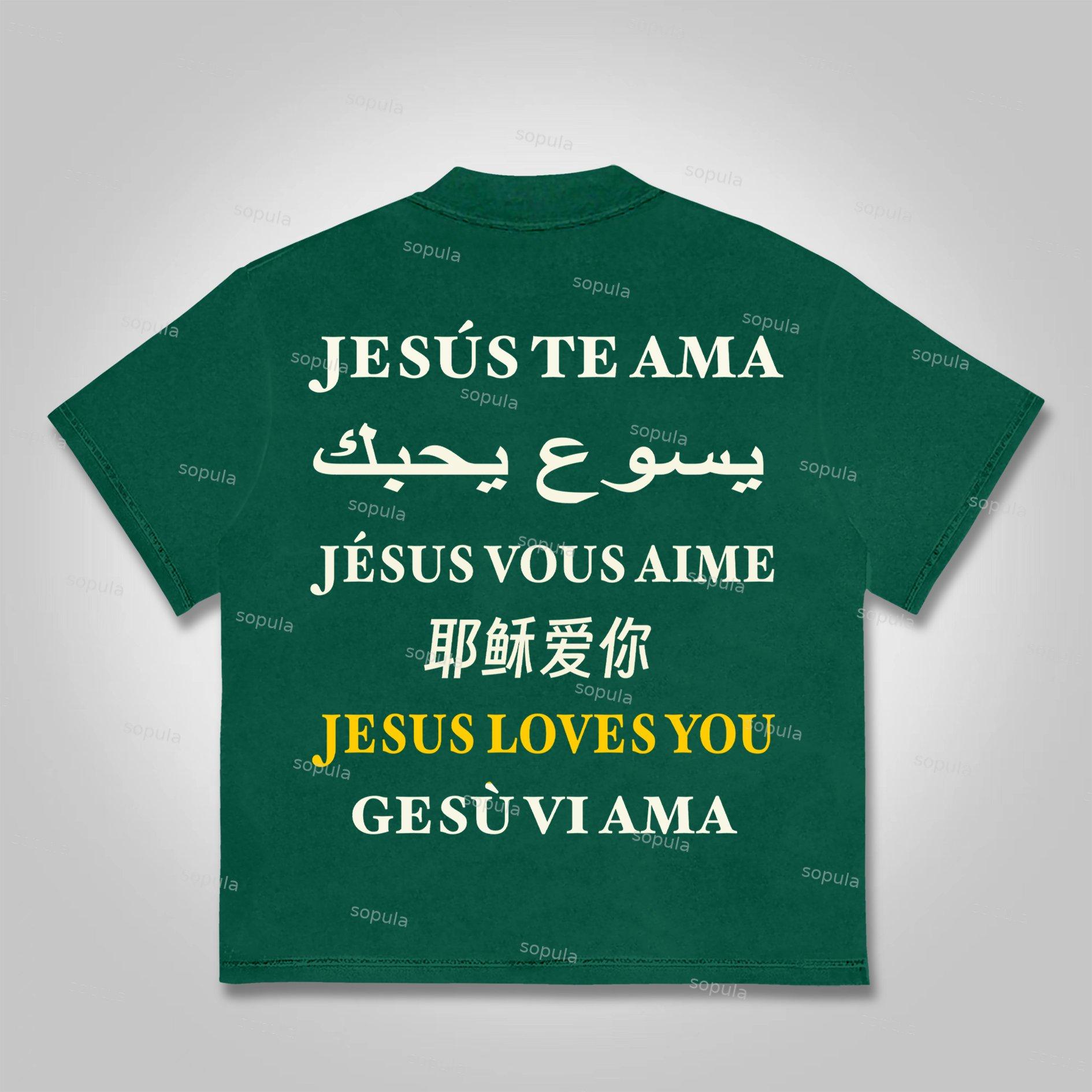 Sopula I Love Jesus. Jesus Loves The Worl Graphics Cotton T-shirt Product Image