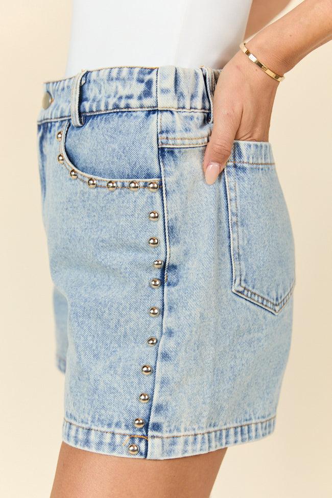 Studded Sound Blue Denim Shorts SALE Product Image