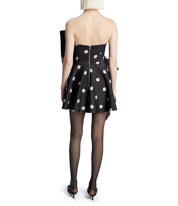 Bardot Brydie Dotted Print Strapless Sweetheart Neck Striking Bow Asymmetrical Hem Fit & Flare Mini Dress Product Image