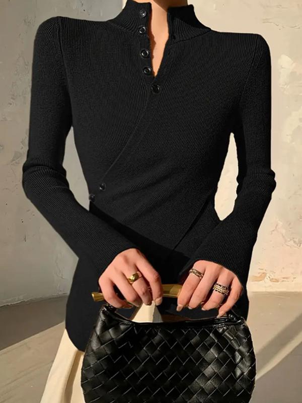 Long Sleeves Asymmetric Split-front Split-Joint V-neck Sweater Tops Product Image