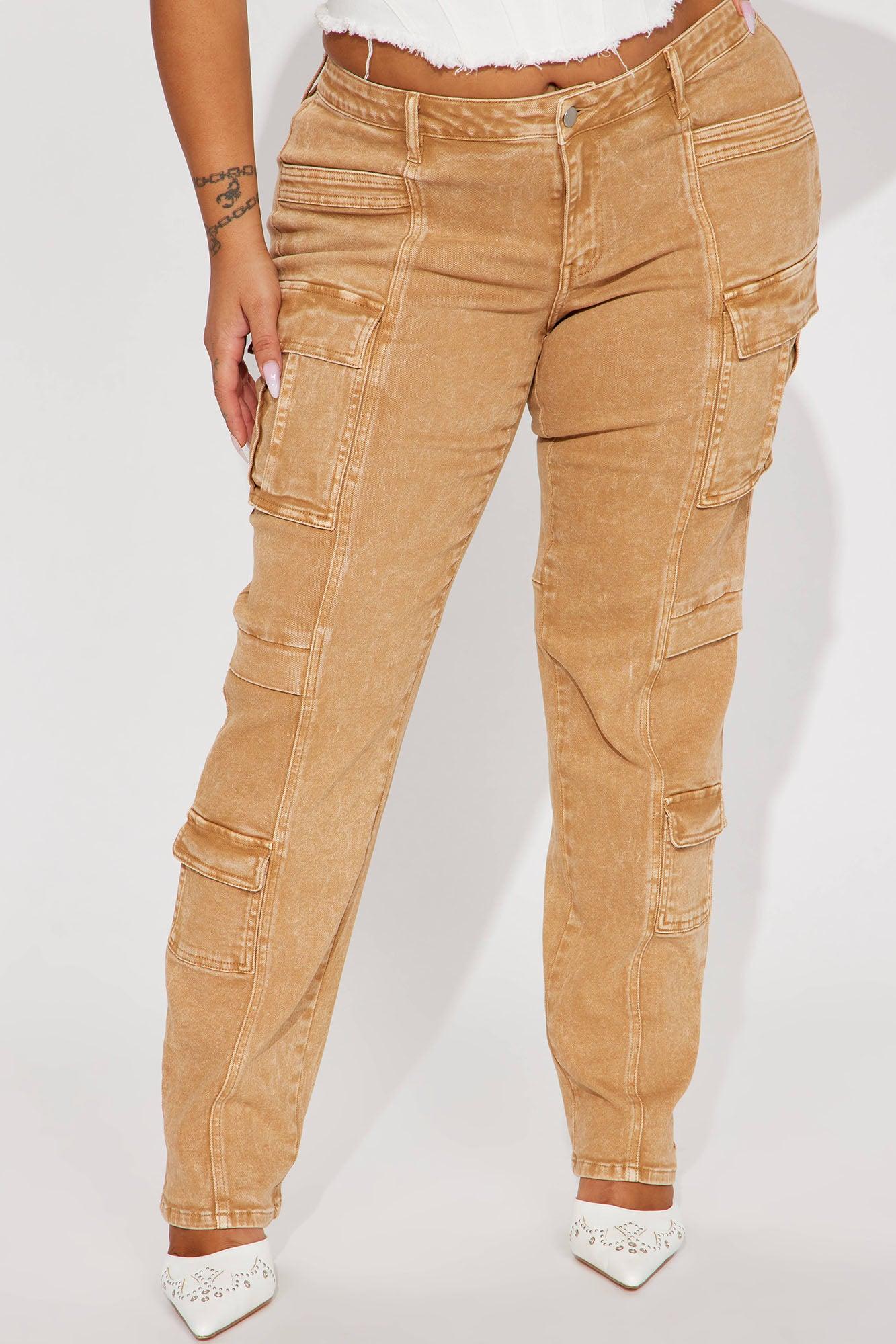 Main Squeeze Mid Rise Straight Leg Cargo Jeans - Khaki Product Image