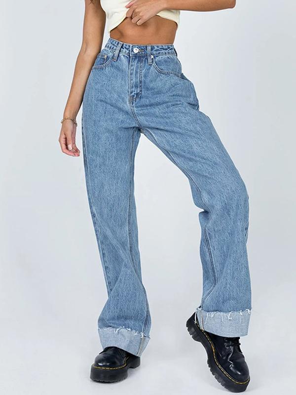 Washed Rolled Design Boyfriend Jeans Product Image