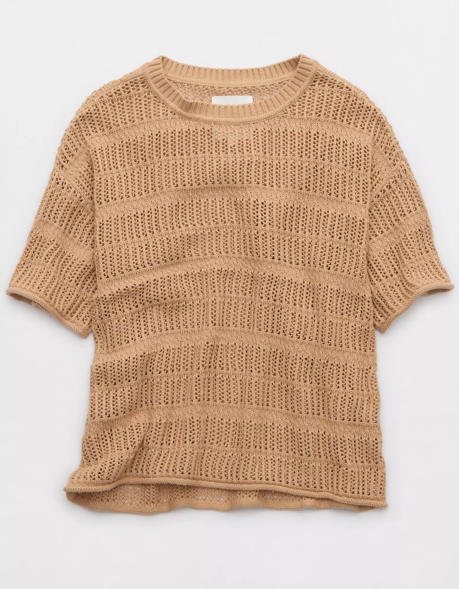 Aerie Crochet Oversized Short Sleeve Sweater Product Image