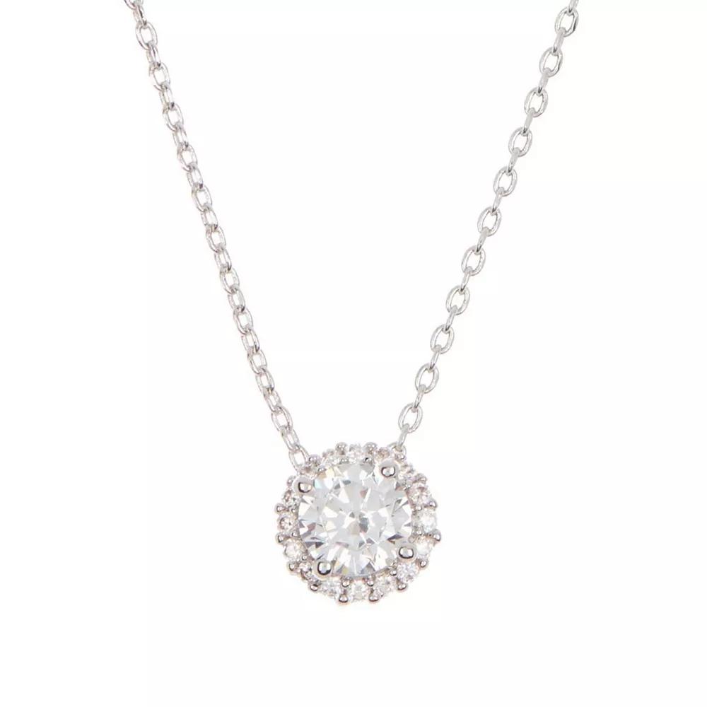 Adornia Silver Tone Cubic Zirconia Halo Necklace, Women's, Size: 18" Product Image