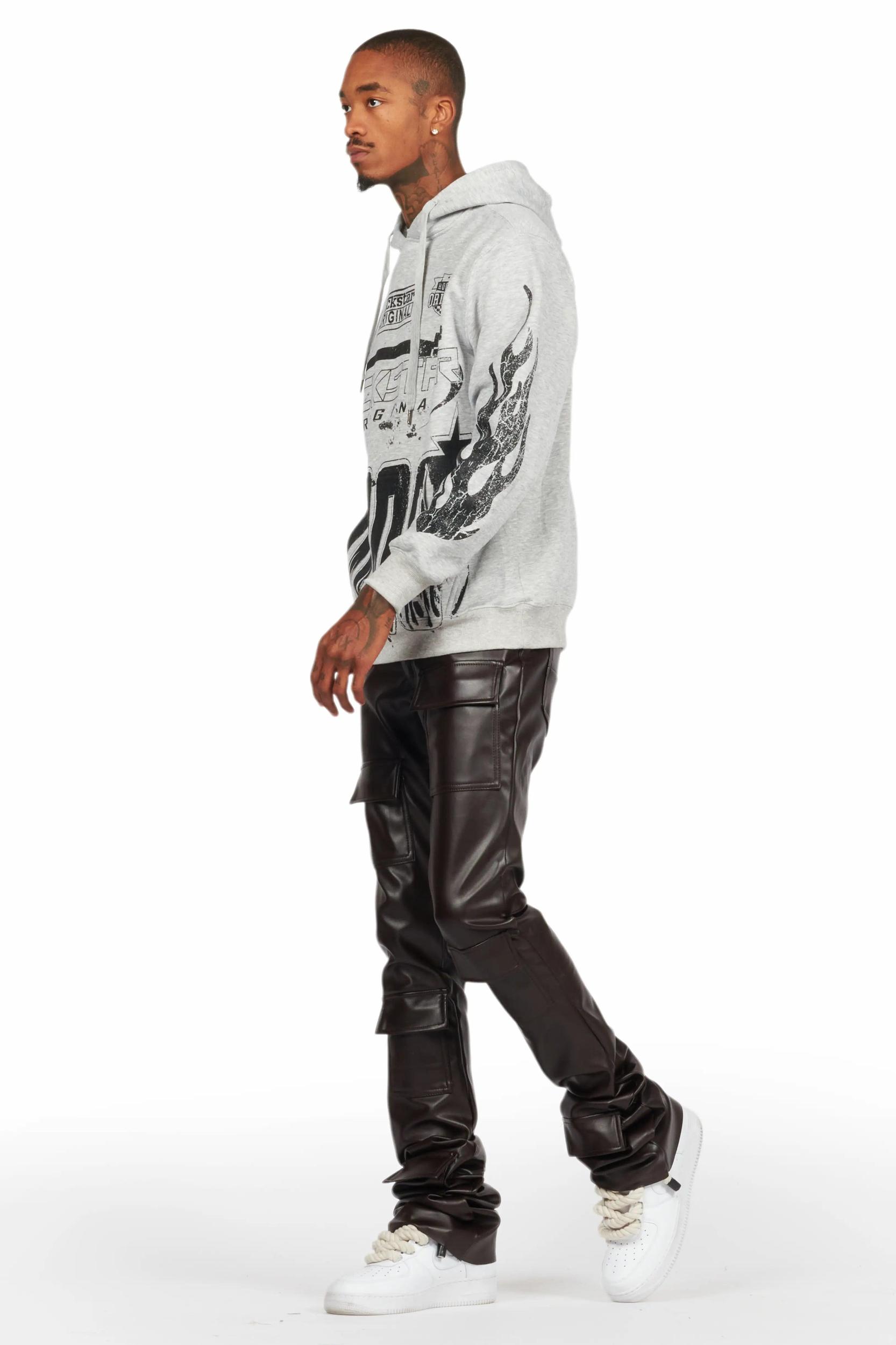 Petrus Brown PU Stacked Flare Leather Jean Male Product Image