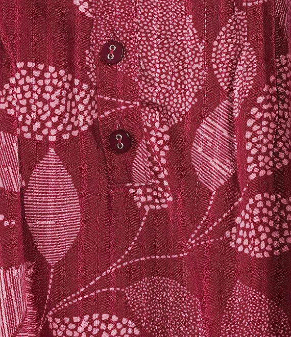 Allison Daley Leaf Print 3/4 Tie Sleeve Y-Neck Button Front Blouse Product Image