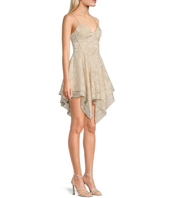 Dear Moon V-Neck Drop Waist Bustier Bodice Fairy Hem Lace-Up Back Mini Dress Product Image