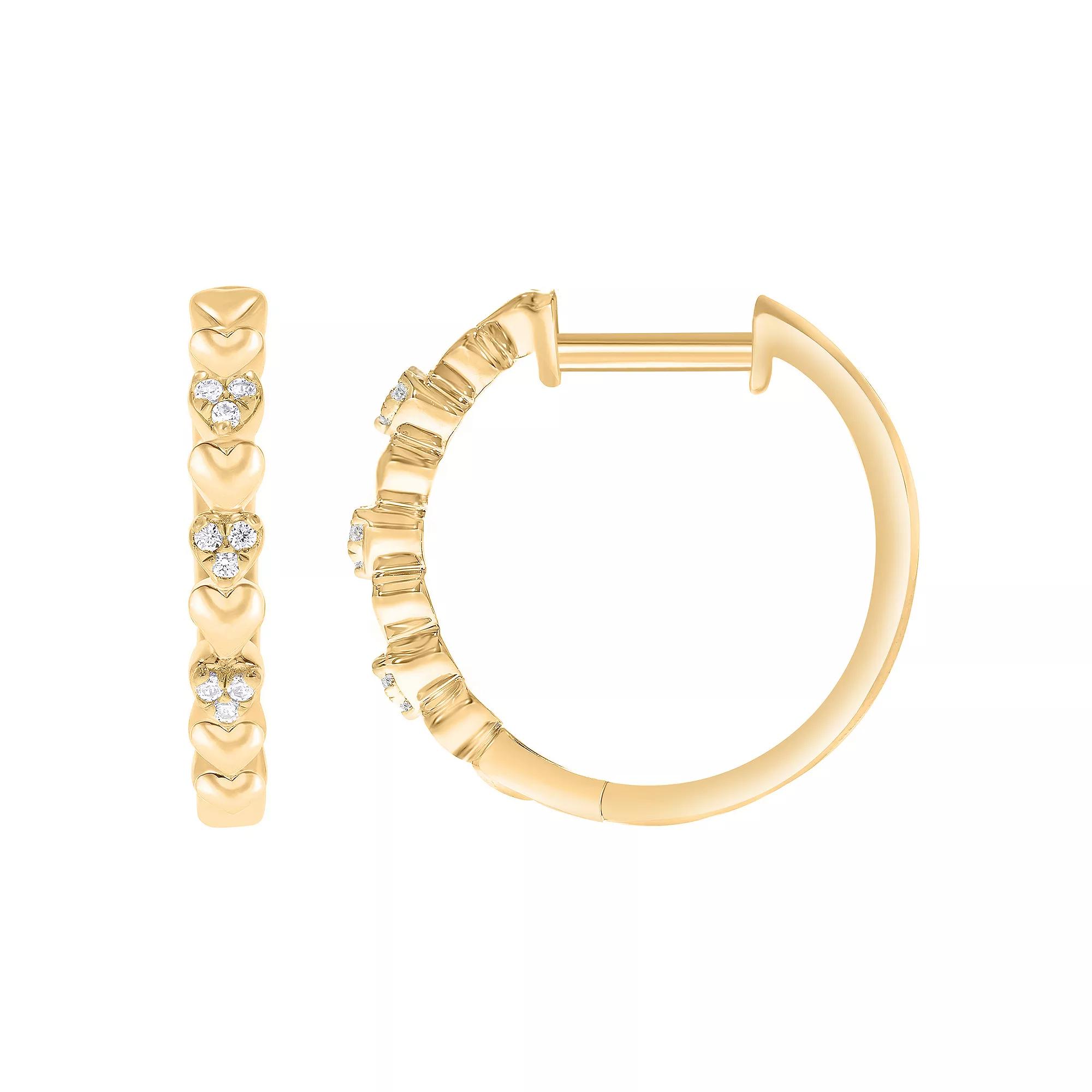 10k Gold 1/10 Carat T.W. Diamond Heart Hoop Earrings, Women's Product Image