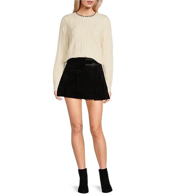 Copper Key Velvet Pleated Buckle Mini Skirt Product Image