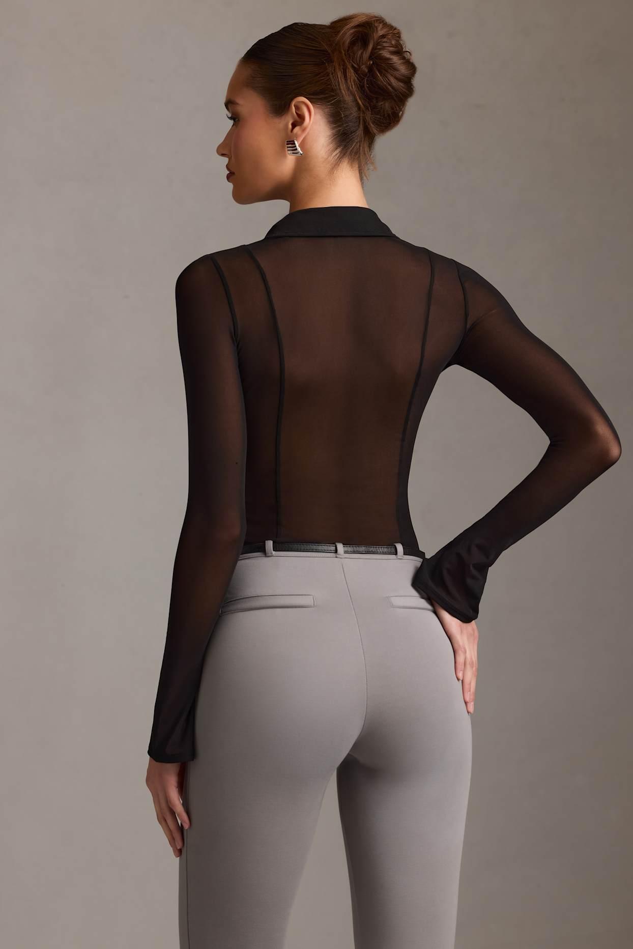 Sheer Long-Sleeve Shirt in Black Product Image