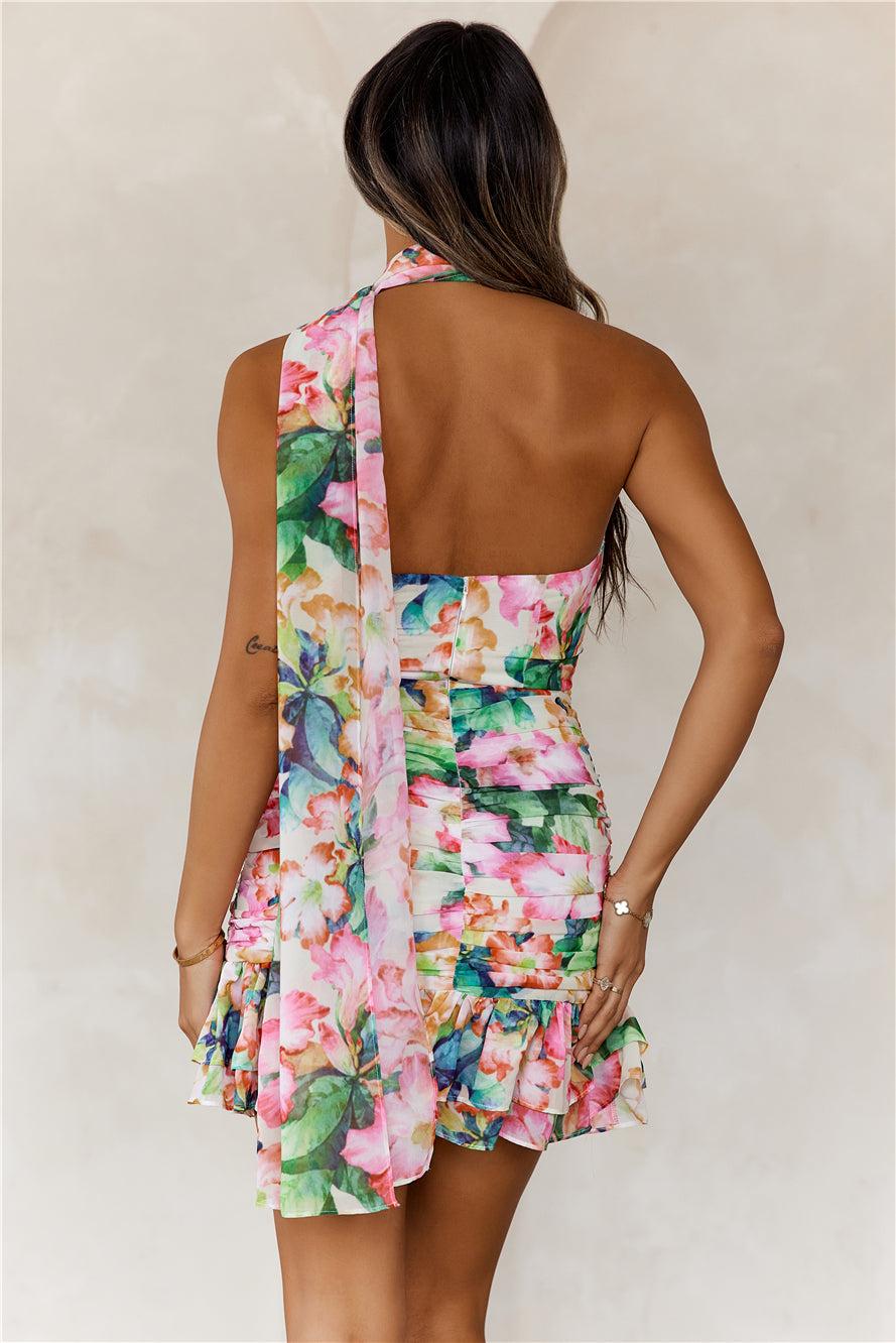 Sunset Palms Halter Mini Dress Pink Product Image