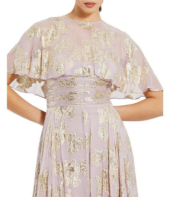 Mac Duggal Illusion Crew Neck Capelet Sleeve Embroider Chiffon Gown Product Image
