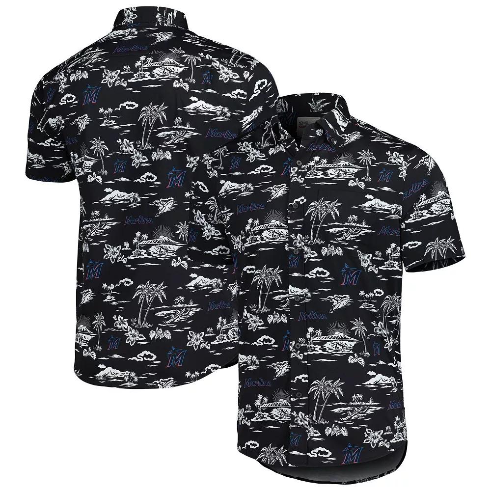 Men's Reyn Spooner Black Miami Marlins Kekai Performance Button-Up Shirt, Size: Large Product Image