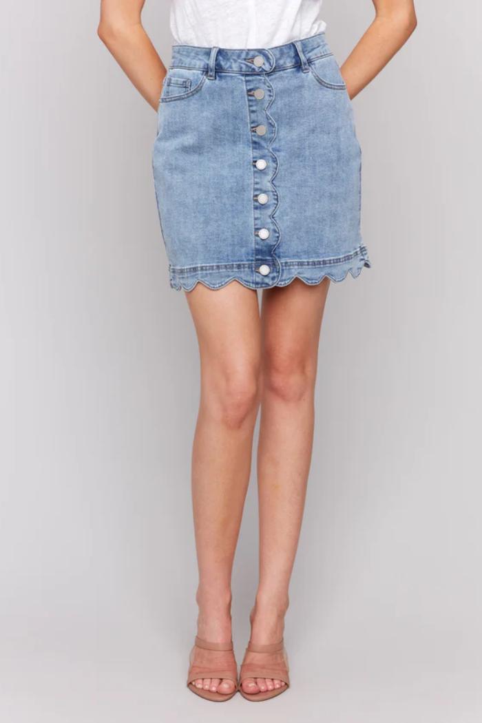 Scalloped Hem Button-Front Denim Skort Product Image