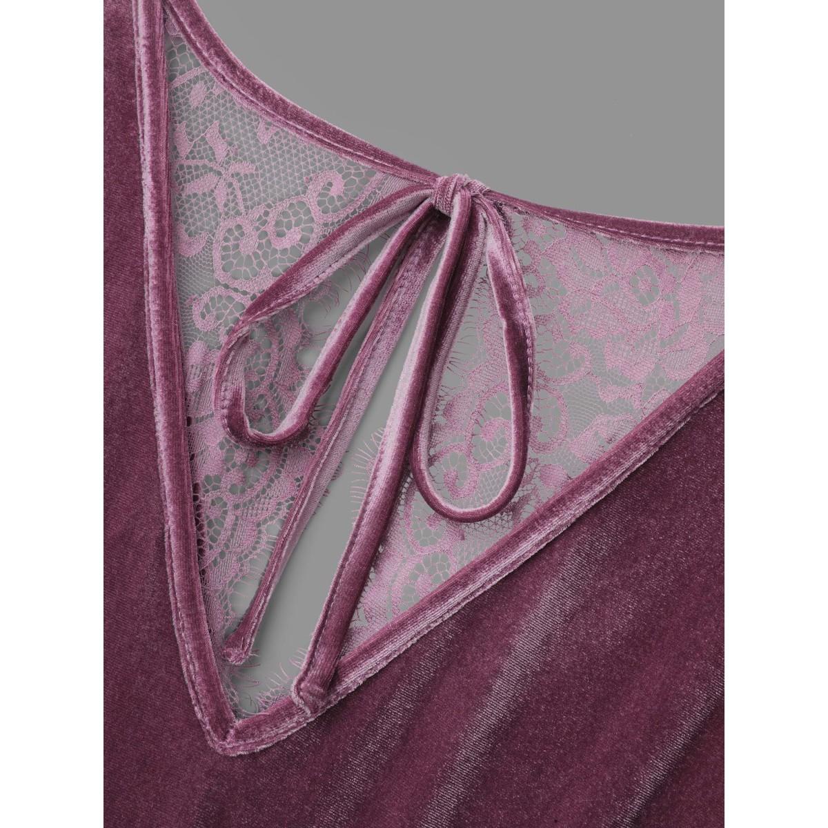 Plus Size Surplice Neck Backless Ties Velvet Dress Mauve Women Cocktail Texture Party Curvy Bloomchic 22-24/3X Product Image