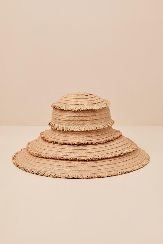 Olas Tan Straw Fringe Wide-Brim Sun Hat Product Image