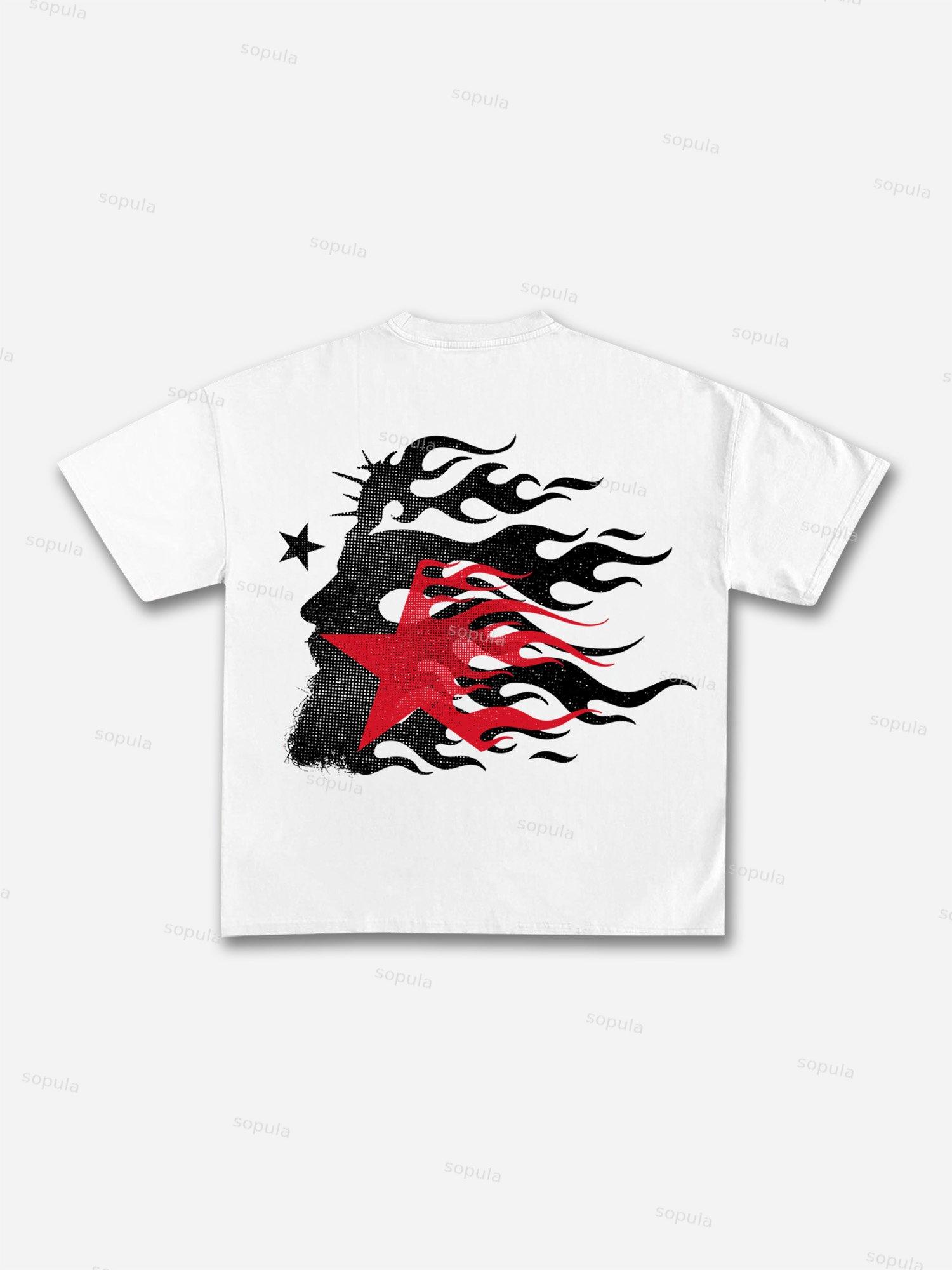 Flame Jesus God Silhouette Network Vintage Graphic Cotton T-shirt Product Image