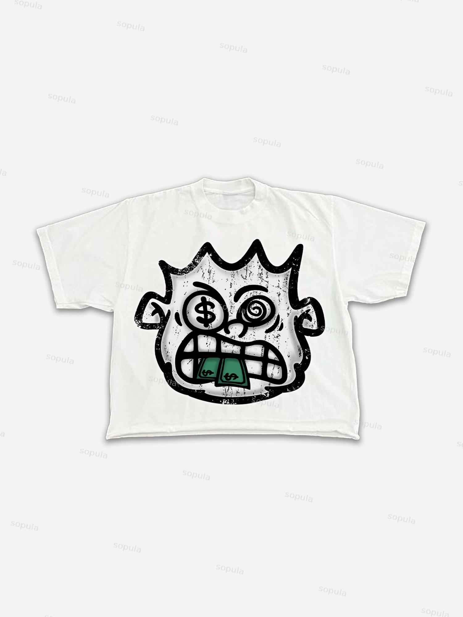 Abstract Money Cartoon Big Head Retro Graphic Cropped T-shirt Product Image