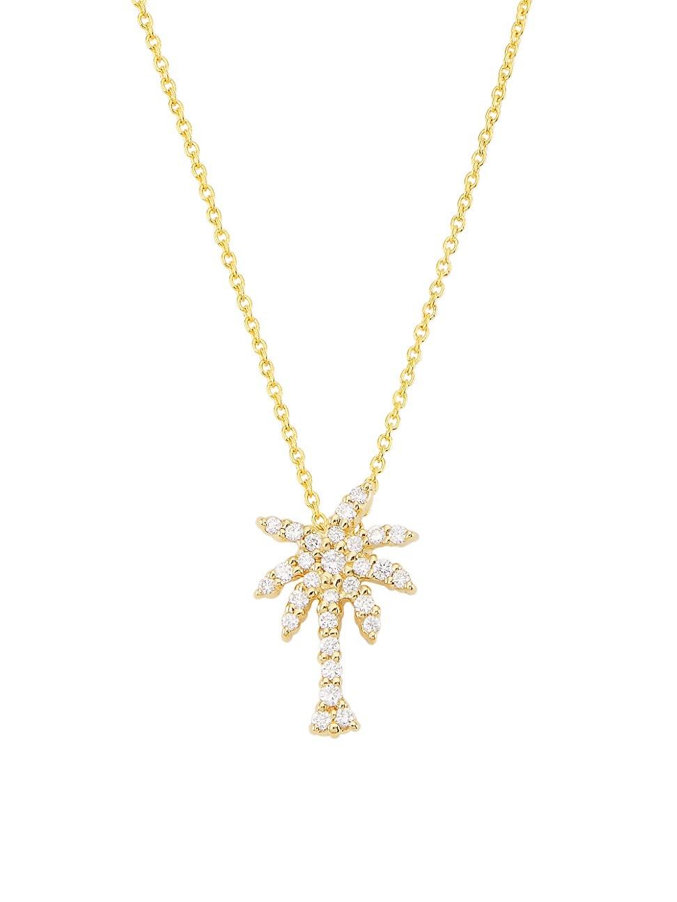 Womens Tiny Treasures 18K Yellow Gold & Diamond Small Palm-Tree Pendant Necklace Product Image