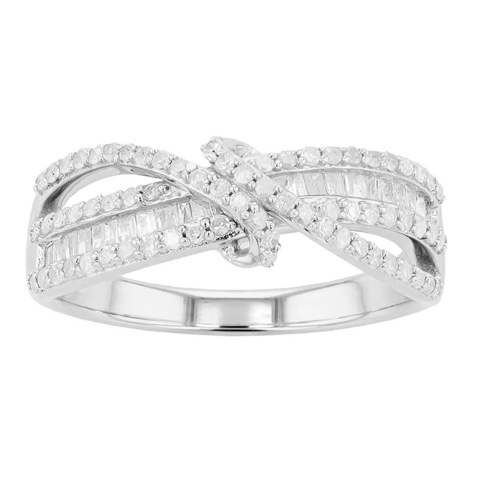 Sterling Silver 1/2 Carat T.W. Round & Baguette Diamond Ring, Women's,  Product Image
