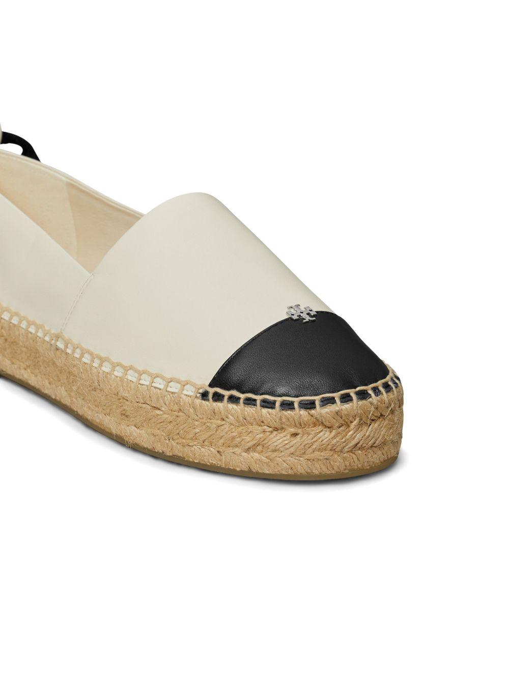 TORY BURCH White Espadrilles With Metallic Logo On The Front And Ankle Strap In Leather Woman Product Image