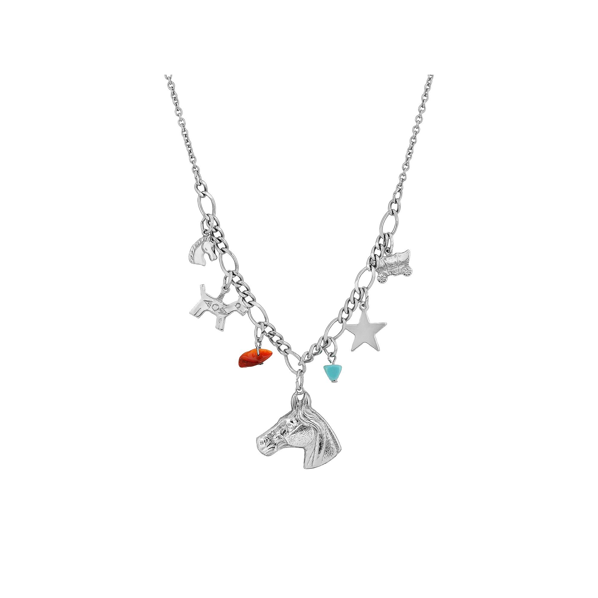 1928 Silver Tone Multi-Charm Horse Collar Necklace, Womens Product Image