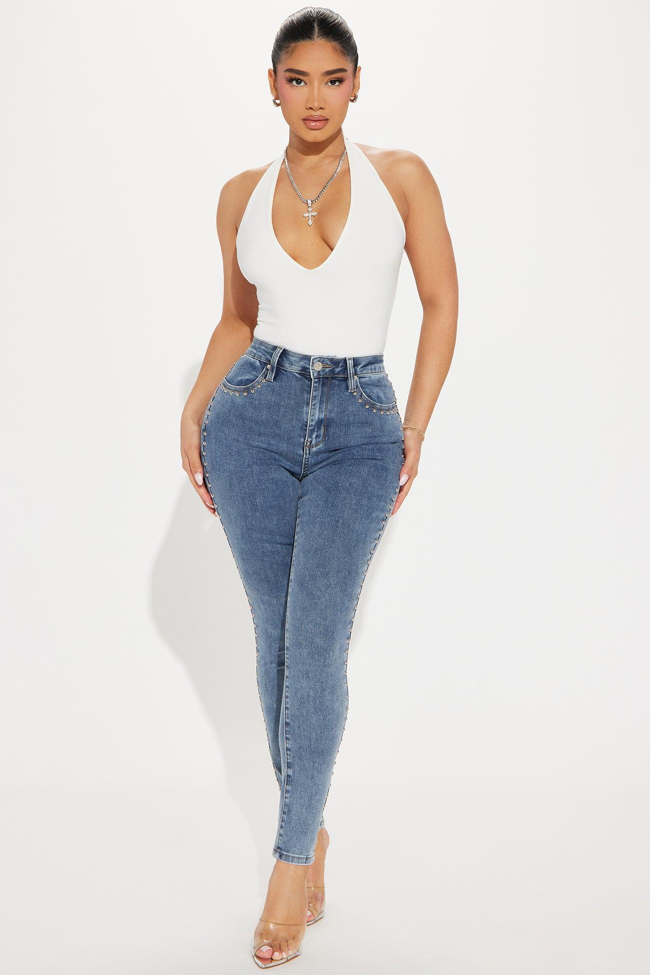 A Different Vibe Studded Stretch Skinny Jeans - Medium Wash Product Image