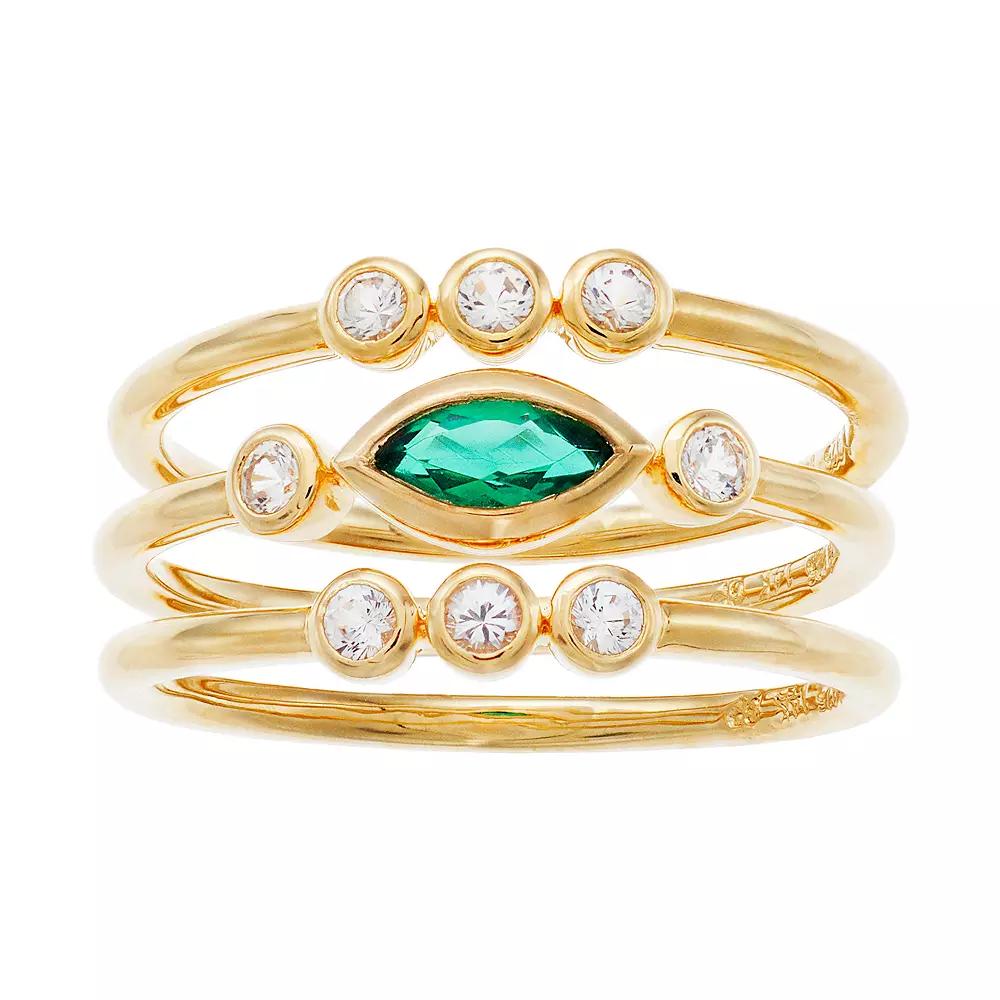 14k Gold Over Silver Lab-Created Emerald Triple Band Ring, Women's, Size: 6, Gold Tone Product Image