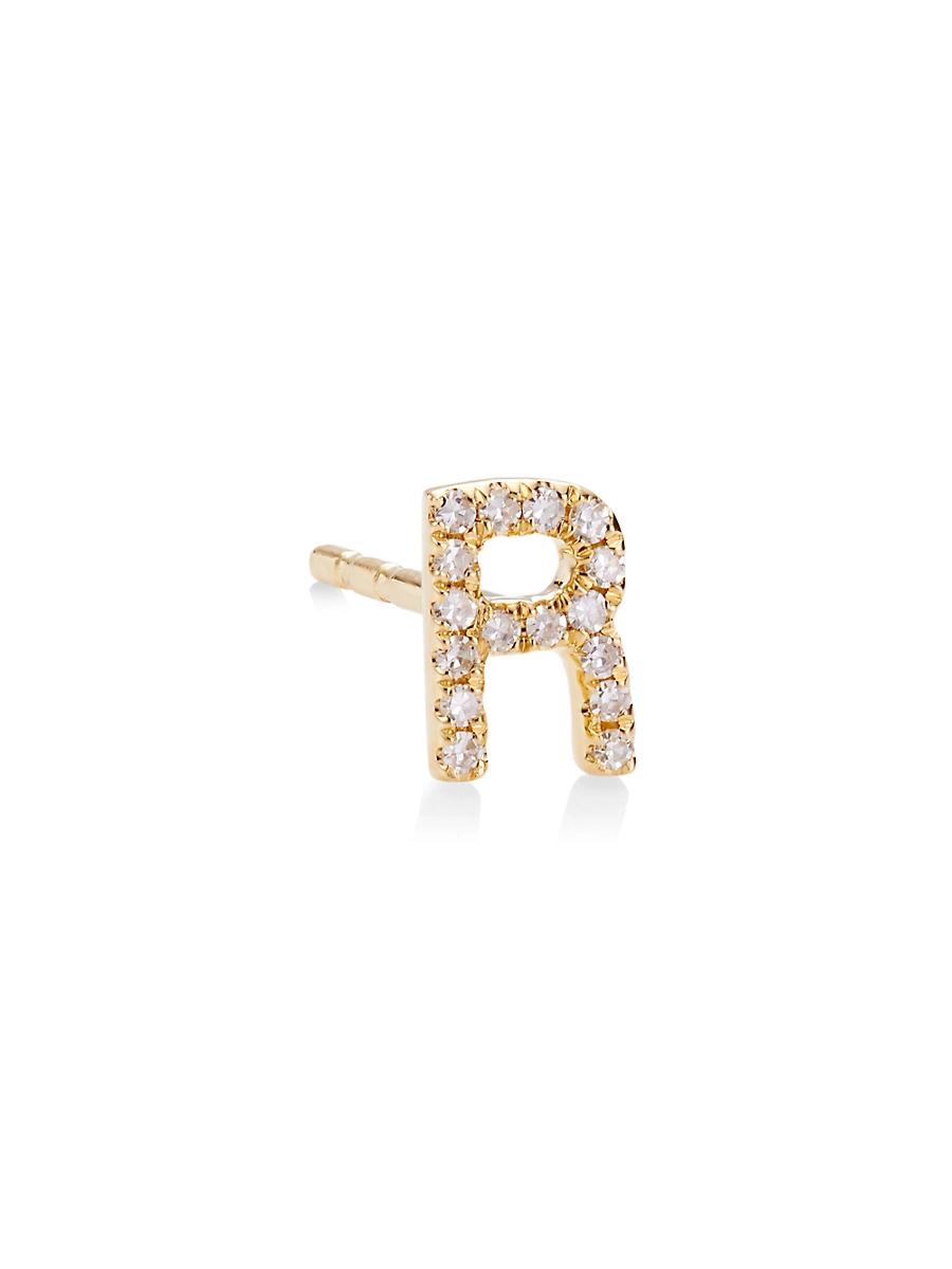 Womens 14K Yellow Gold & 0.03 TCW Diamond Initial Stud Earring Product Image