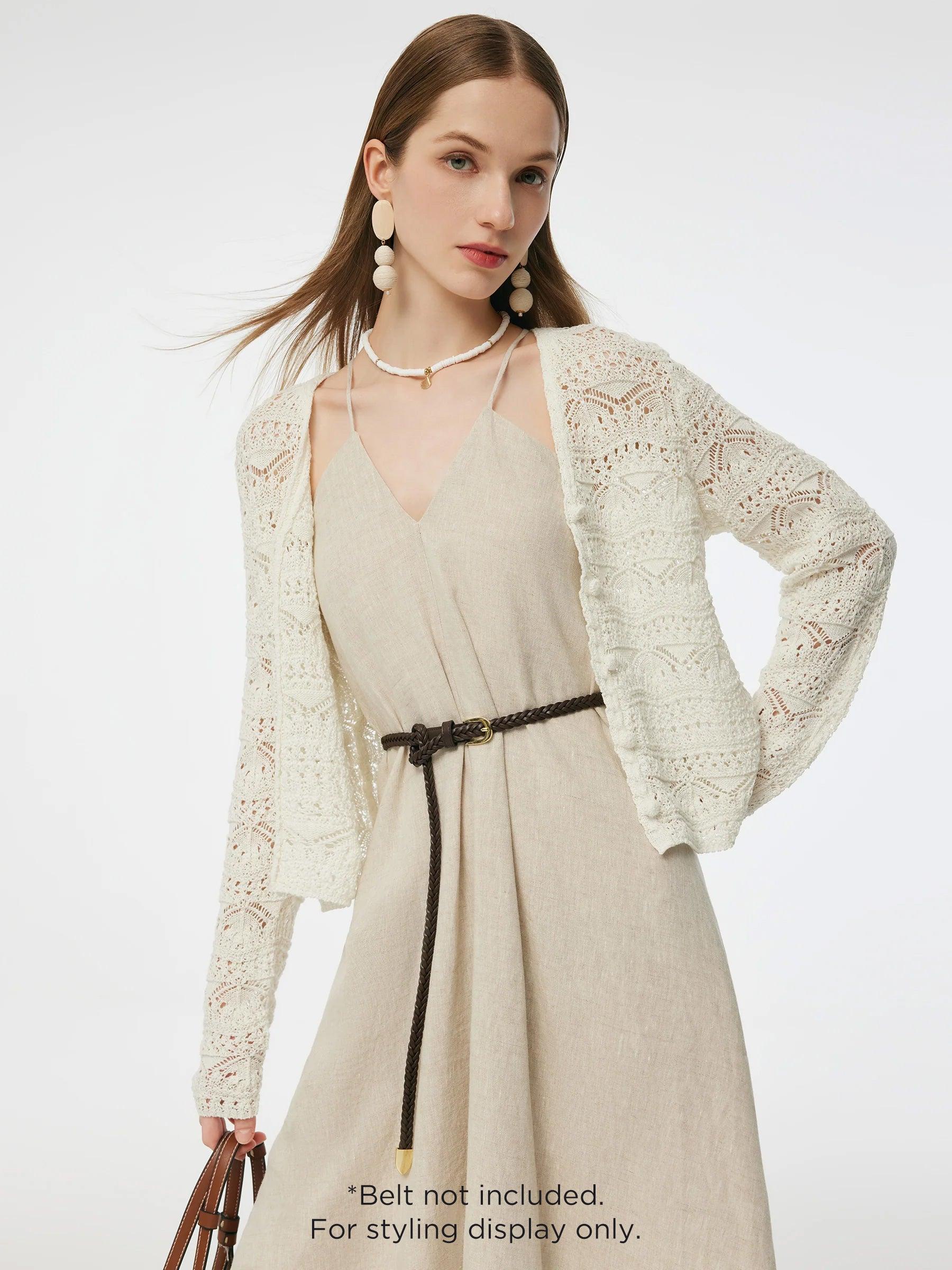 Linen Cotton Blend Women Openwork Cardigan Product Image