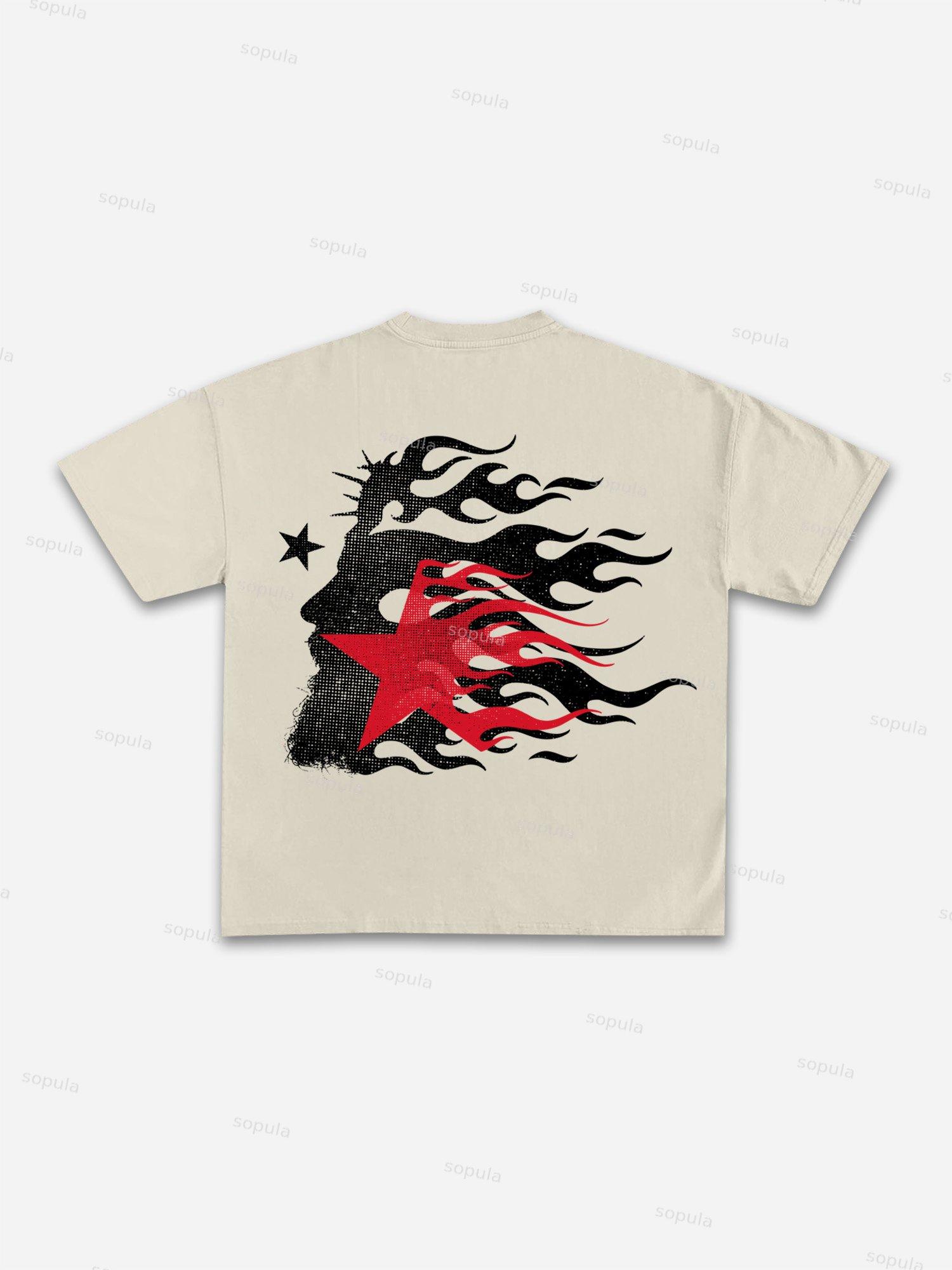 Flame Jesus God Silhouette Network Vintage Graphic Cotton T-shirt Product Image