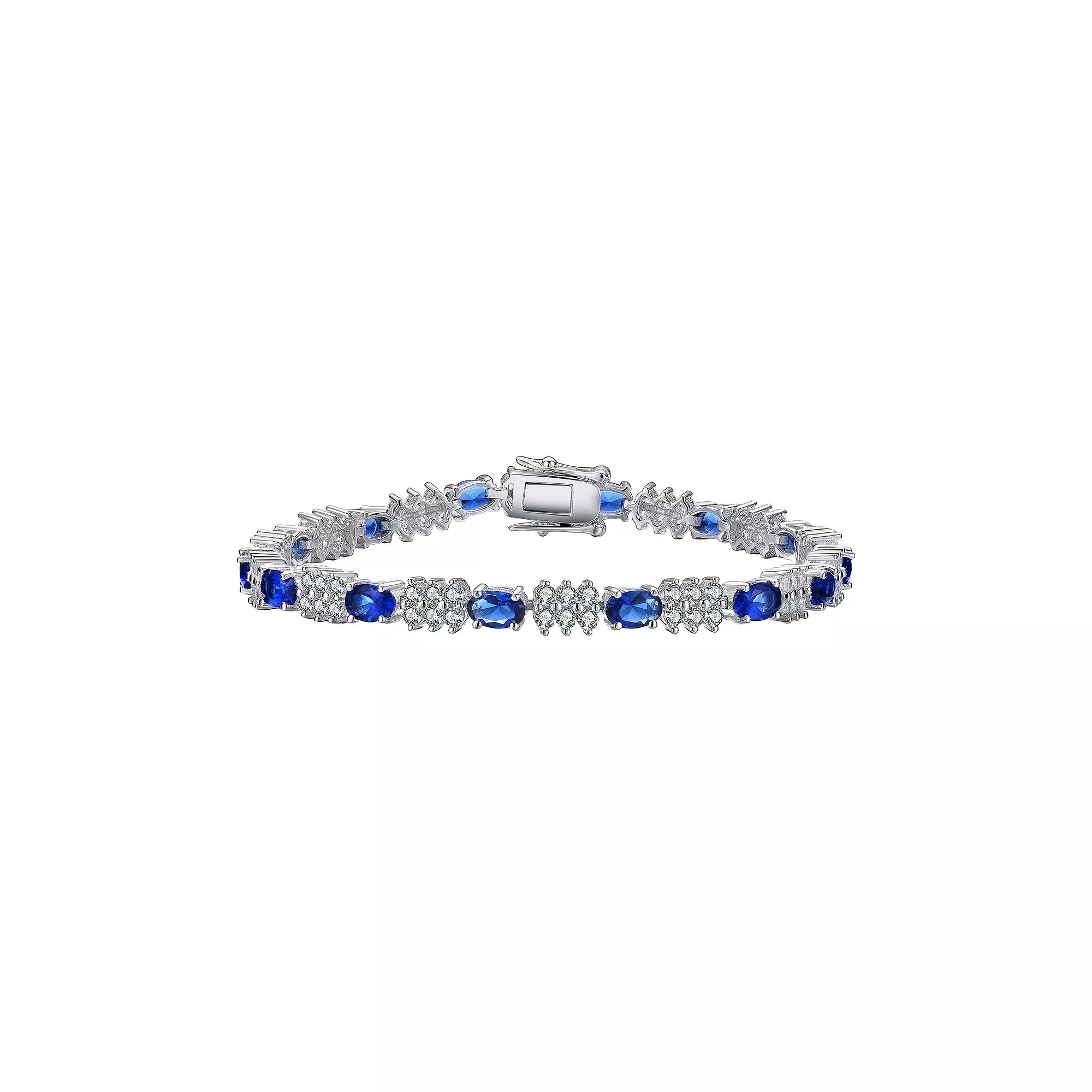 Sterling Silver Blue Cubic Zirconia Bracelet, Womens Product Image