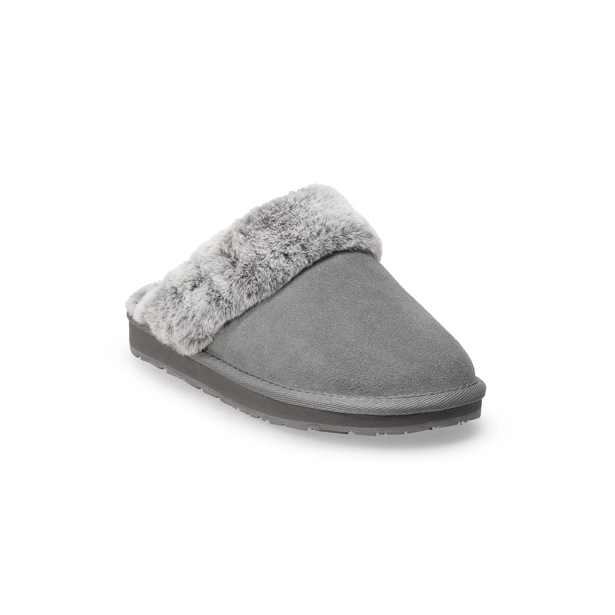 Women's Clarks® Faux Fur Suede Scuff Slippers, Size: 5, Gray Product Image