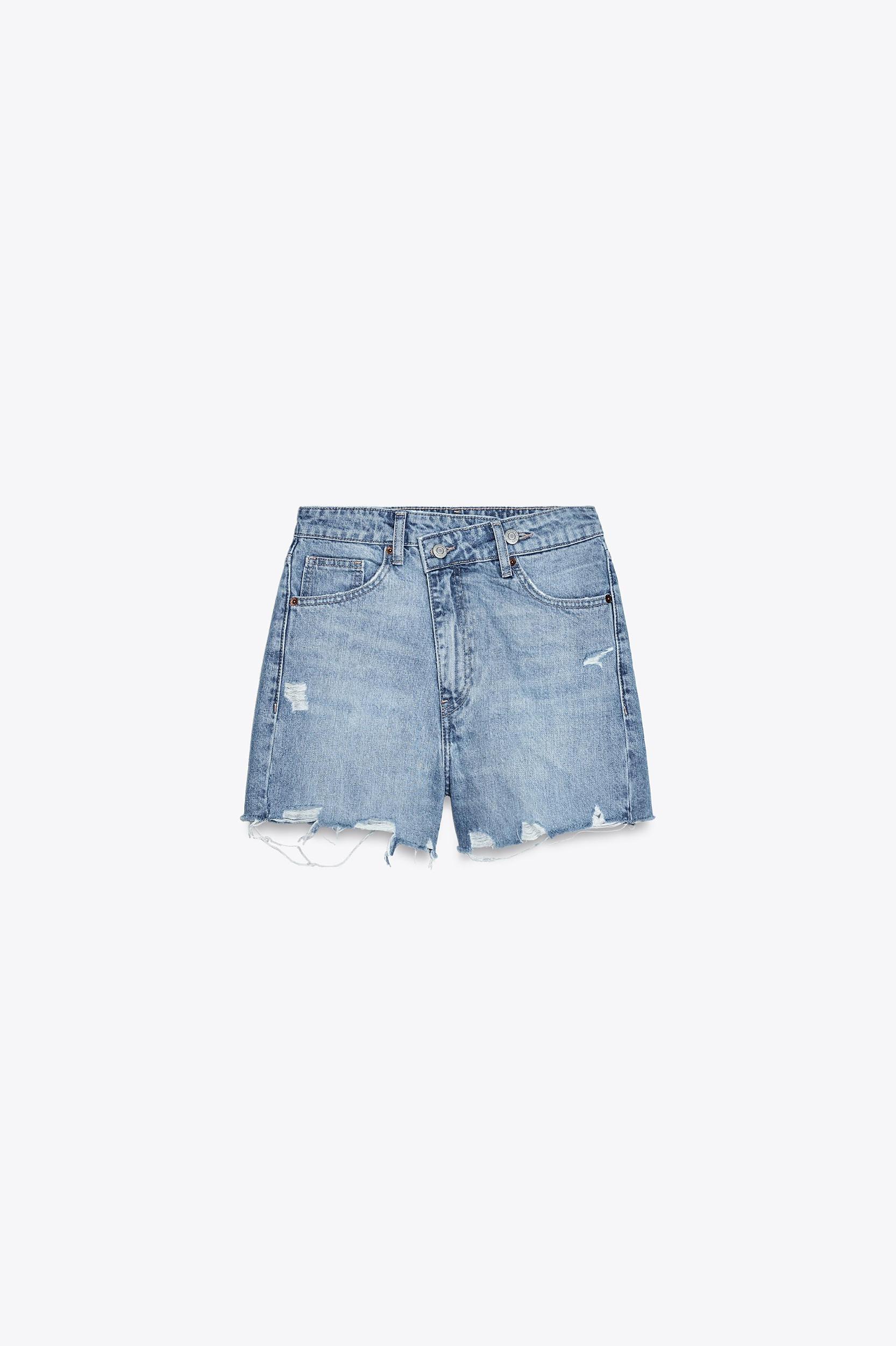 HIGH-RISE CROSS WAIST MOM FIT TRF DENIM SHORTS Product Image