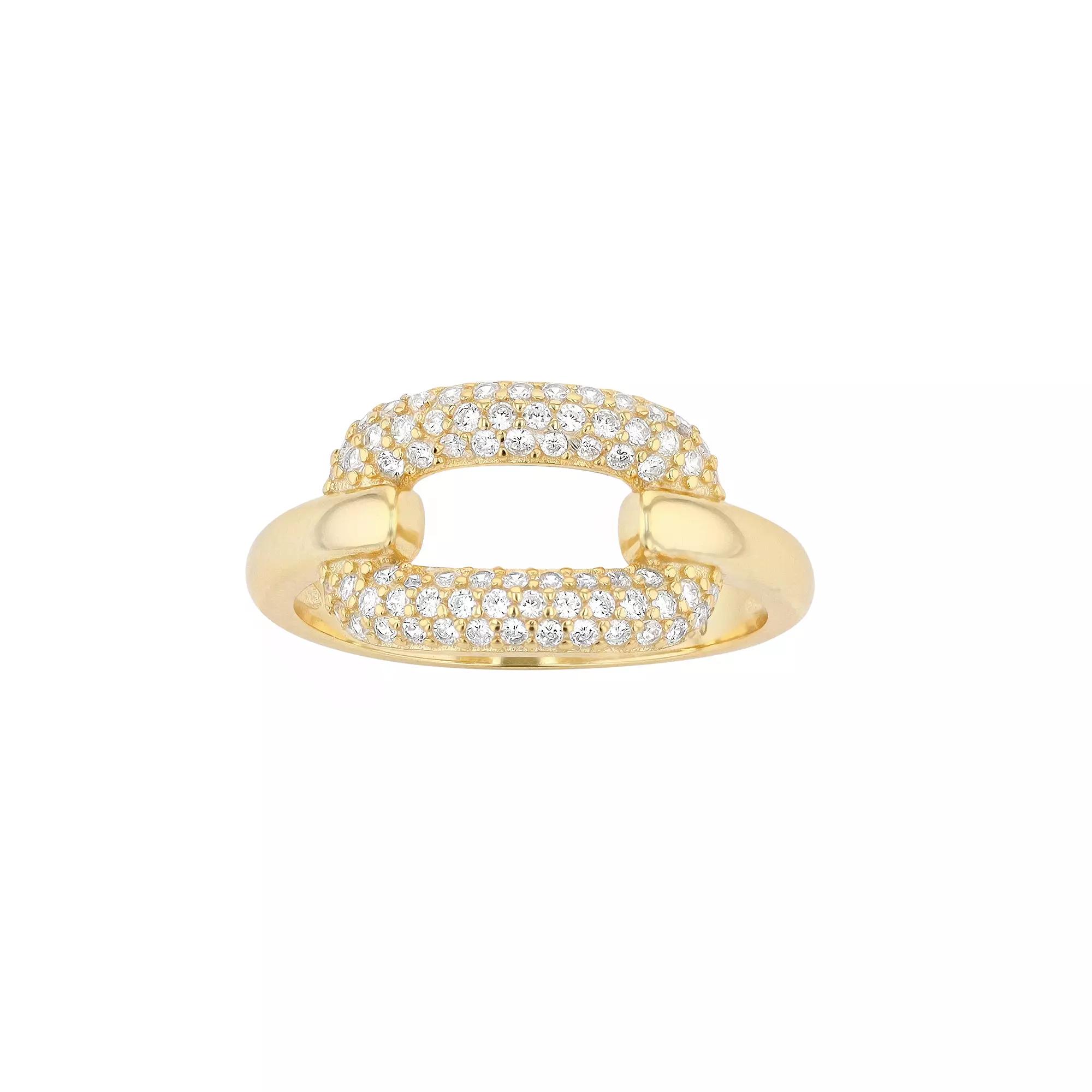 Sterling Silver 14k Gold Plated & Cubic Zirconia 2-Row Modern Ring, Womens Gold Tone Product Image