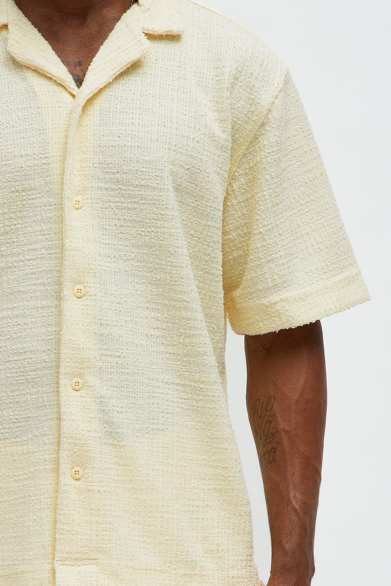 Slub Terry Cuban Button Up Shirt - Yellow Male Product Image
