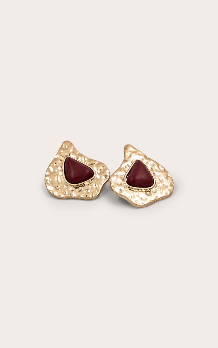 Burgundy Resin Worn Gold Stud Earrings Product Image