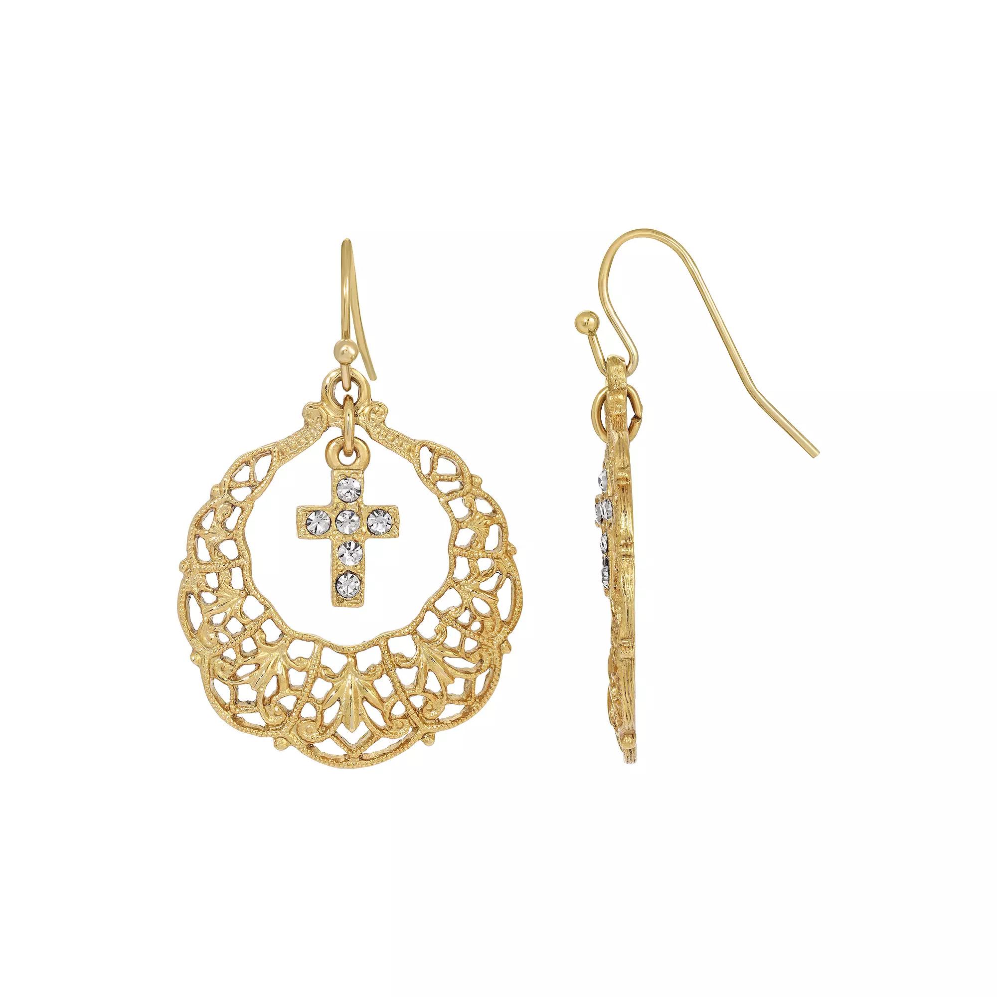 Symbols of Faith Cross Drop Earrings, Womens, Gold Tone Product Image