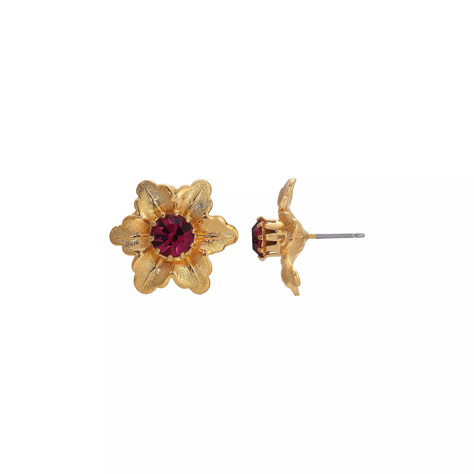 1928 Gold Tone Crystal Flower Stud Earrings, Womens, Pink Product Image