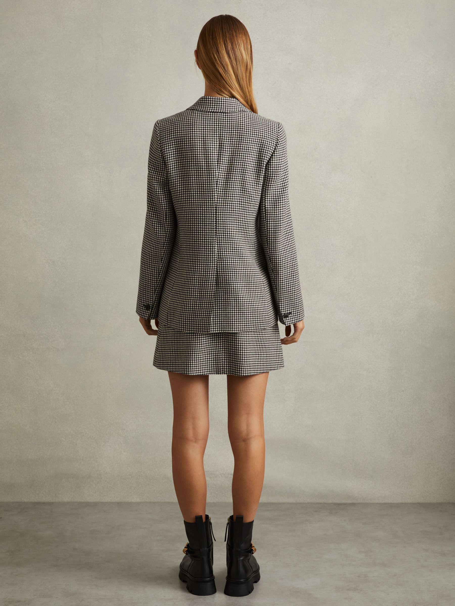 Petite Wool Dogtooth Double Breasted Blazer in Black/White Product Image