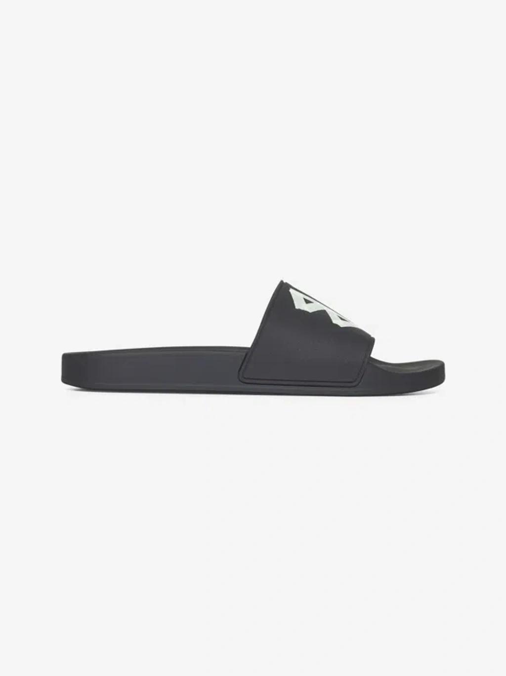 BALENCIAGA Black Sandals With Maxi Contrasting Logo In Tech Fabric Man In Multicolor Product Image