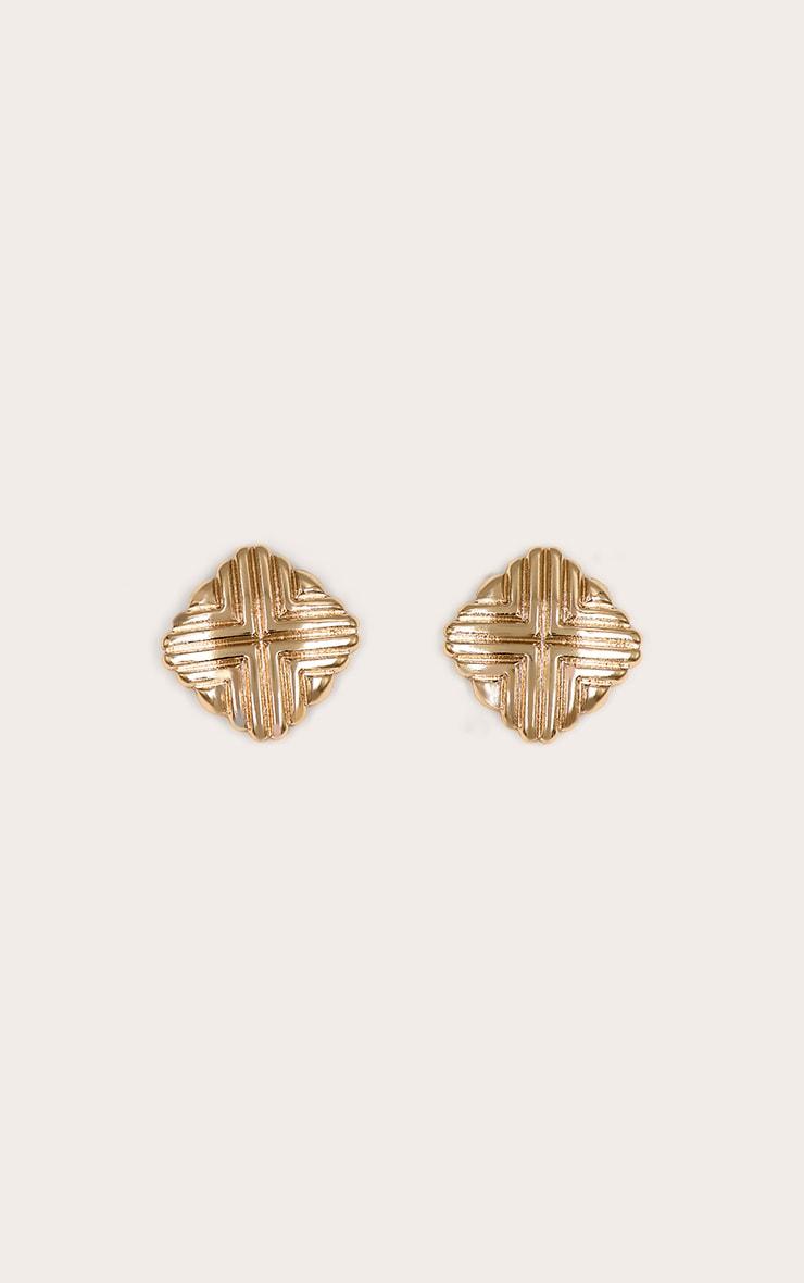 Gold Diamond Ridge Cushion Stud Earrings Product Image