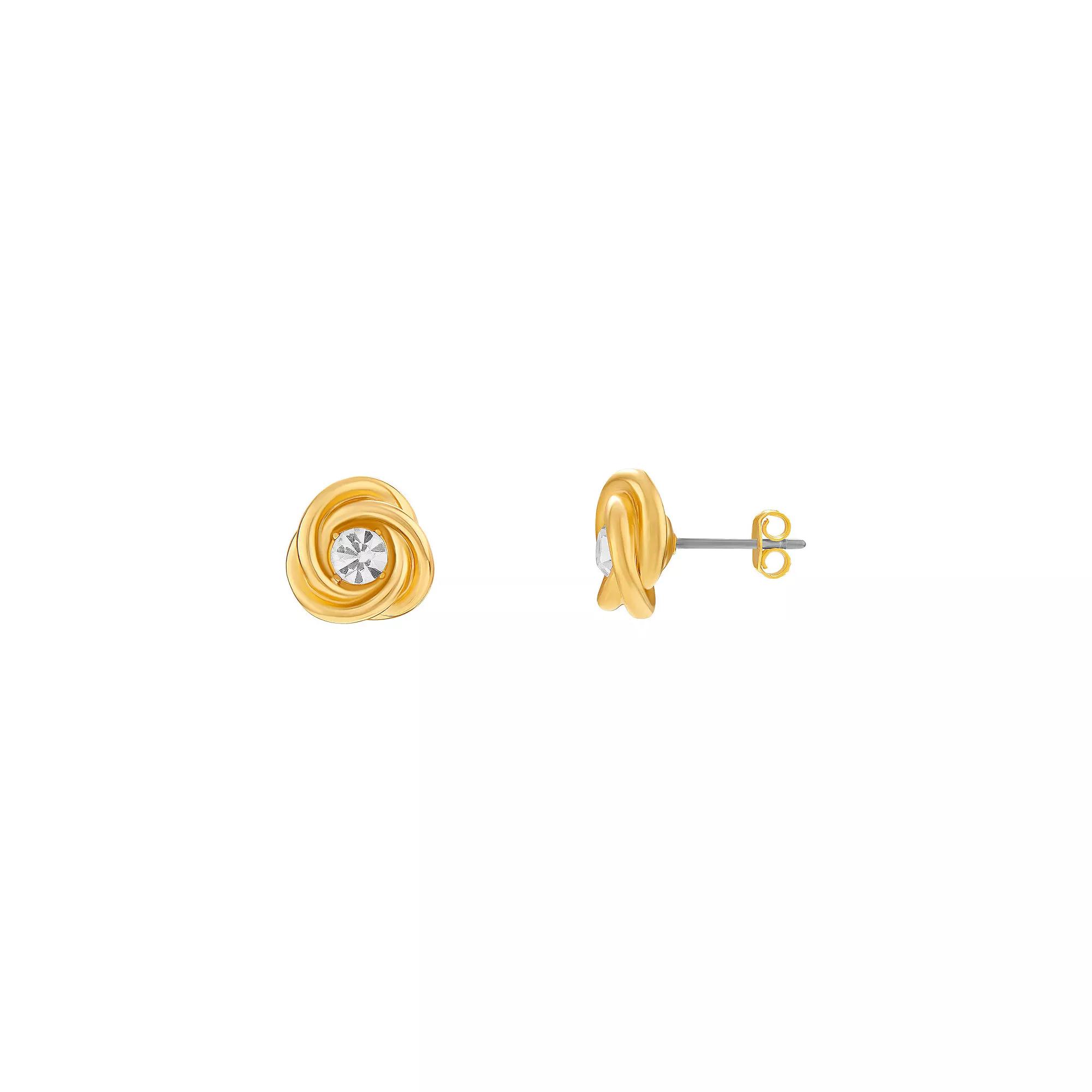 14k Gold-Plated Crystal Love Knot Stud Earrings, Women's Product Image