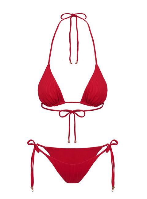 Nevaeh Triangle Ribbed Bikini Top Red Product Image