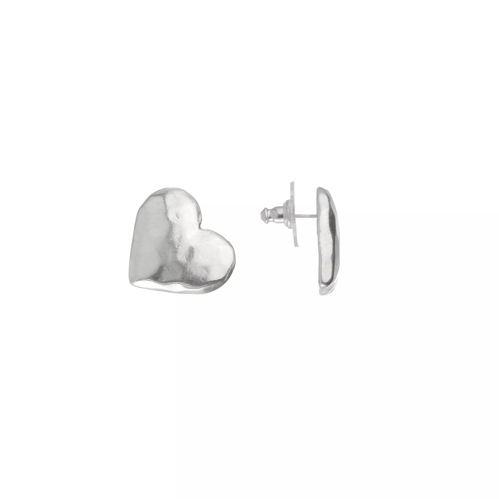 Bella Uno Worn Silver Hammered Heart Stud Earrings, Women's, Gold Tone Product Image