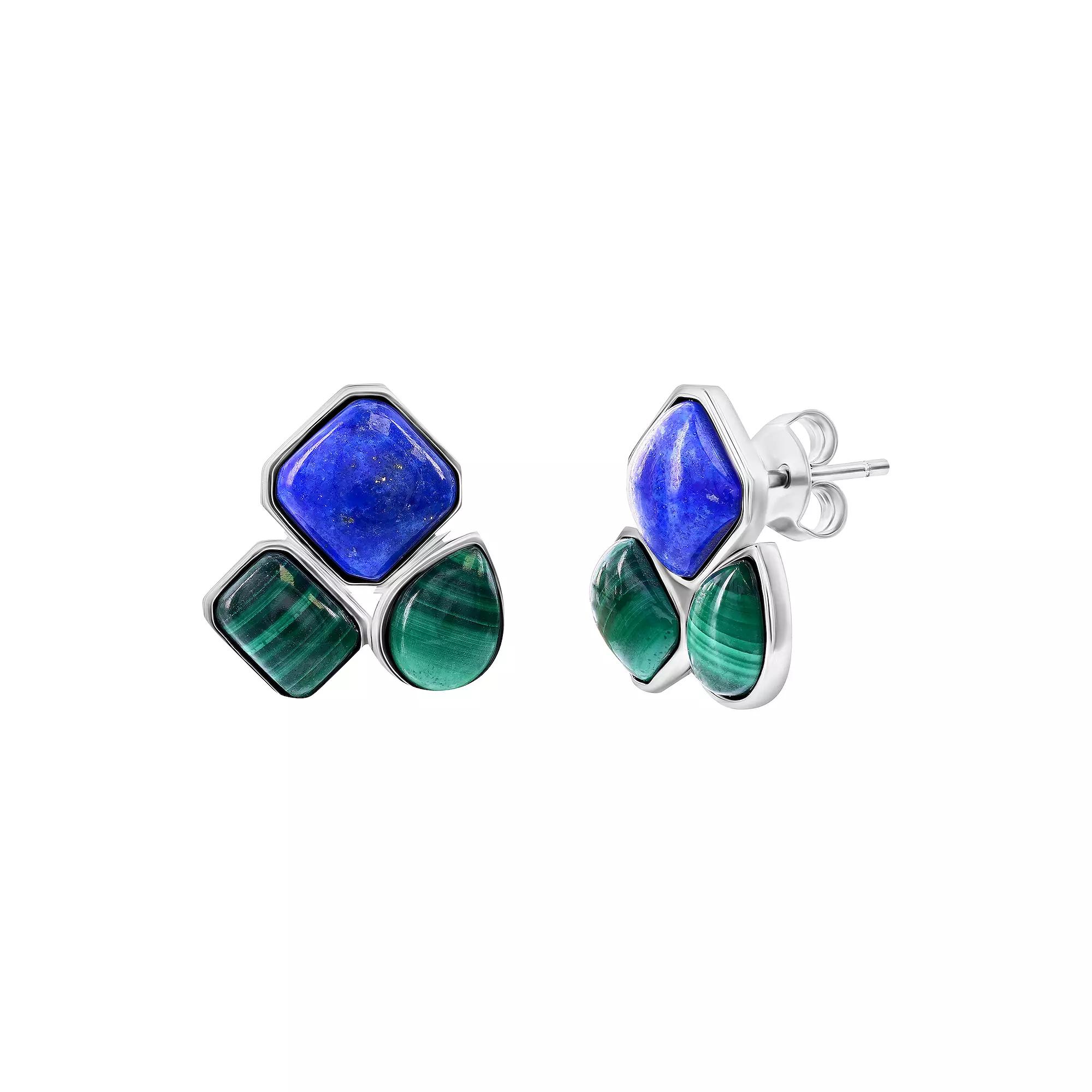 Nautica Rocks Sterling Silver Multi-Shaped Malachite and Lapis Earrings, Women's Product Image