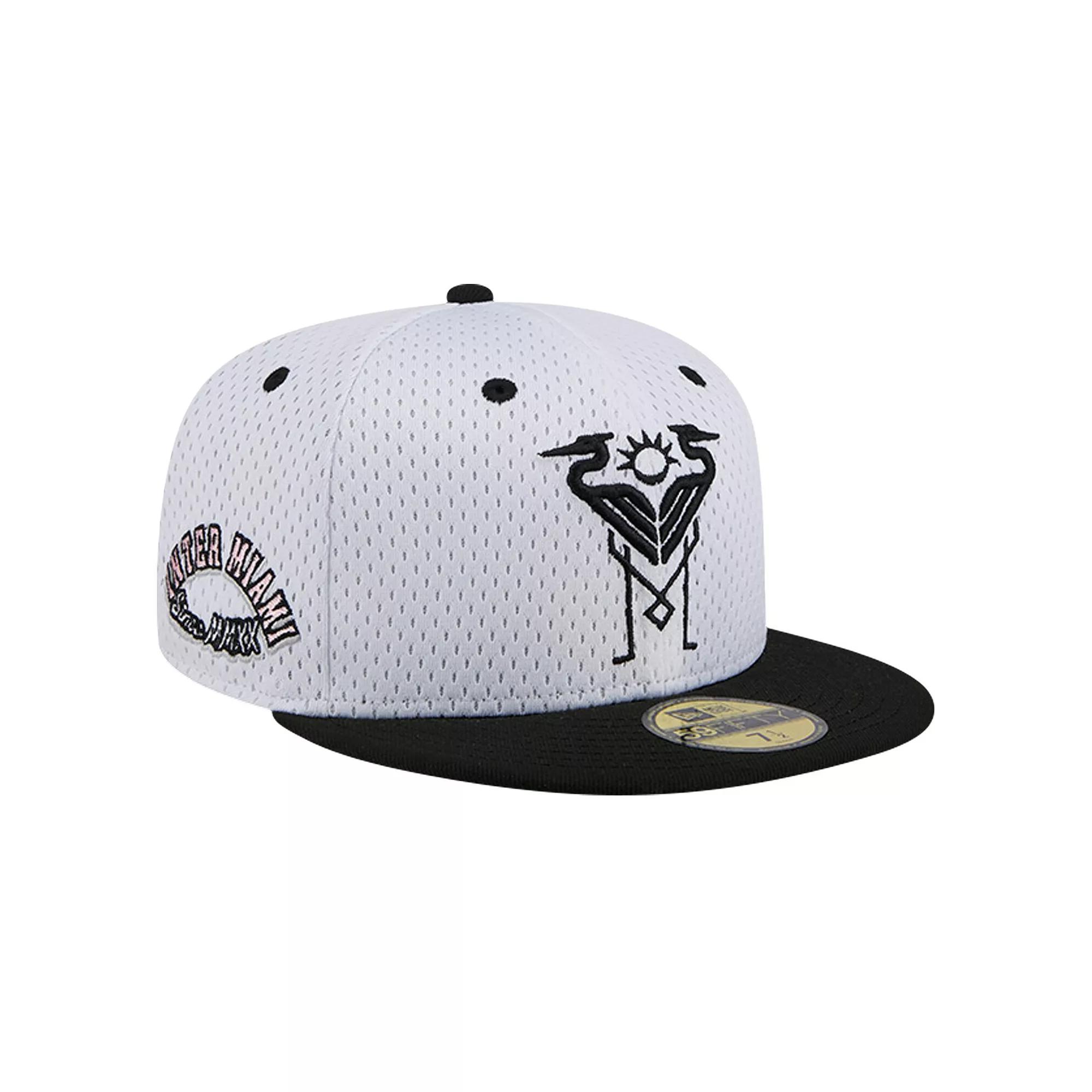 Men's New Era Gray Inter Miami CF Throwback Mesh 59FIFTY Fitted Hat, Size: 7 5/8, Mls White Product Image